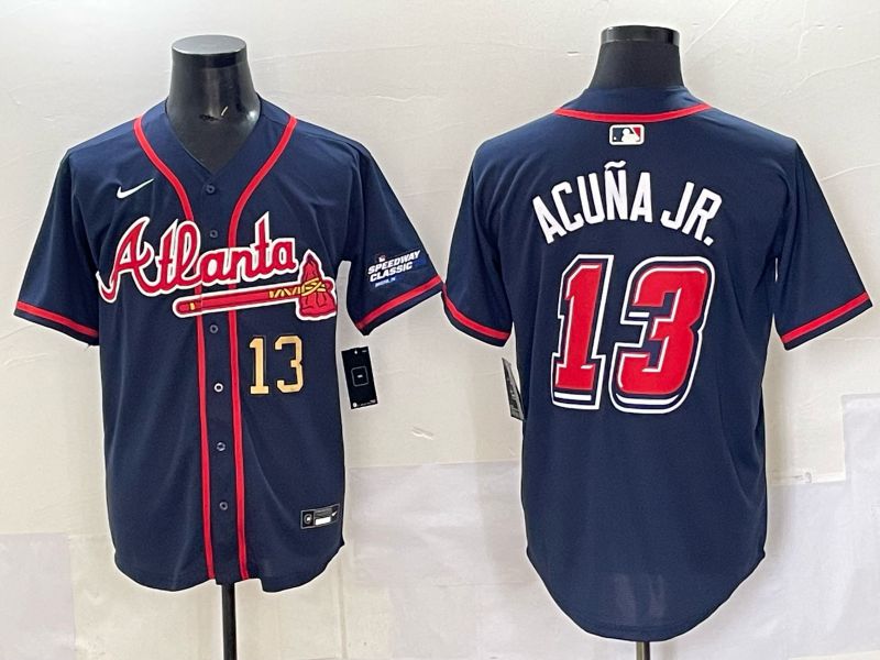 Men Atlanta Braves #13 Acuna jr Drak Blue Nike 2025 MLB Jersey style 05